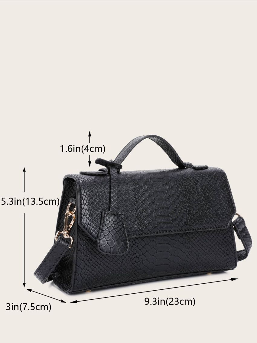 Snakeskin Embossed Flap Square Bag