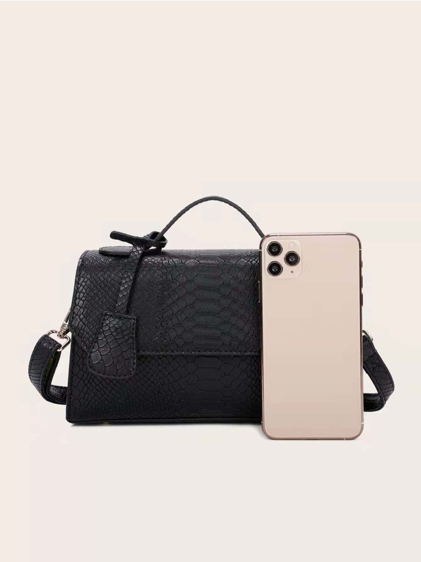Snakeskin Embossed Flap Square Bag