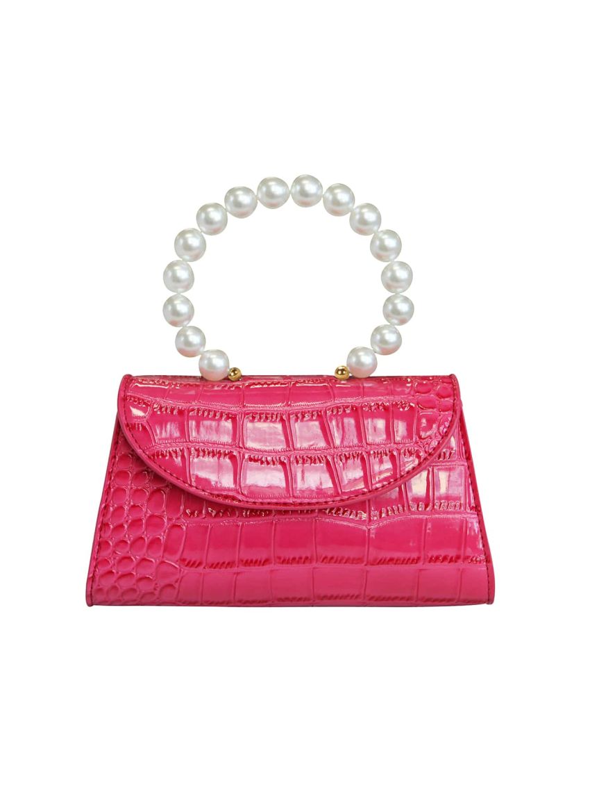 Crocodile Embossed Faux Pearl Decor Square Bag