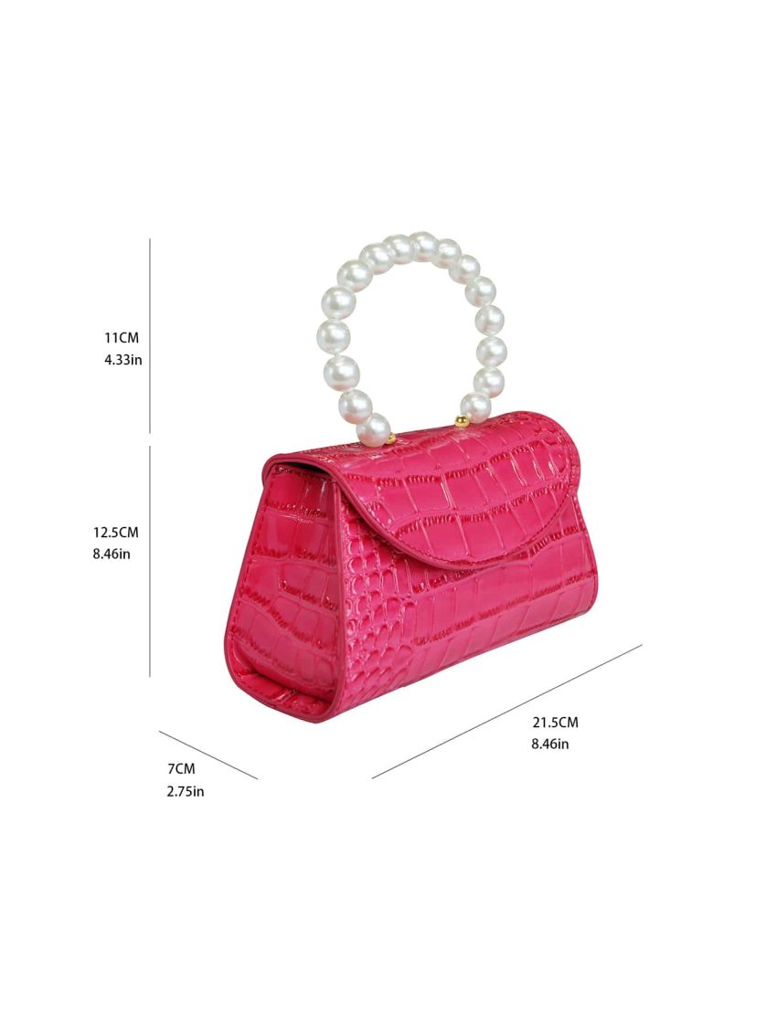 Crocodile Embossed Faux Pearl Decor Square Bag