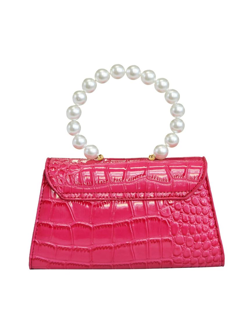 Crocodile Embossed Faux Pearl Decor Square Bag