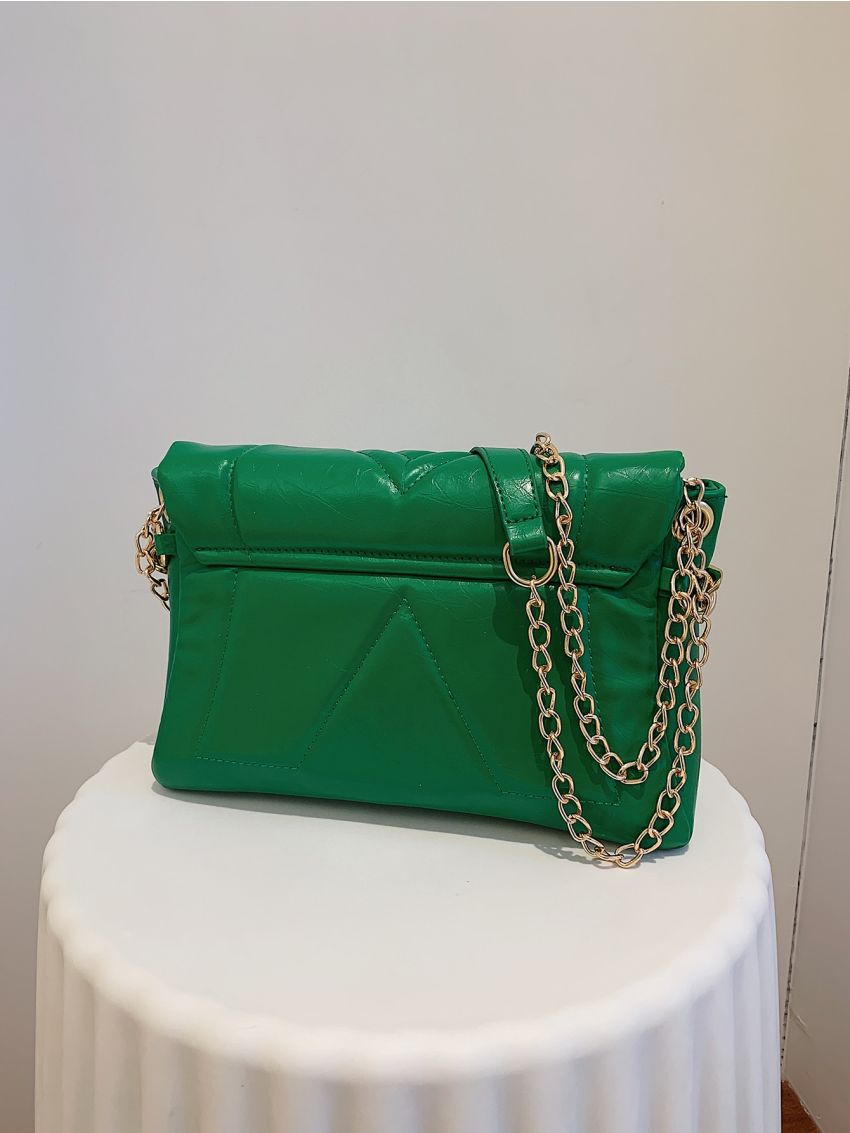 Metallic Quilted Flap Chain Square Bag