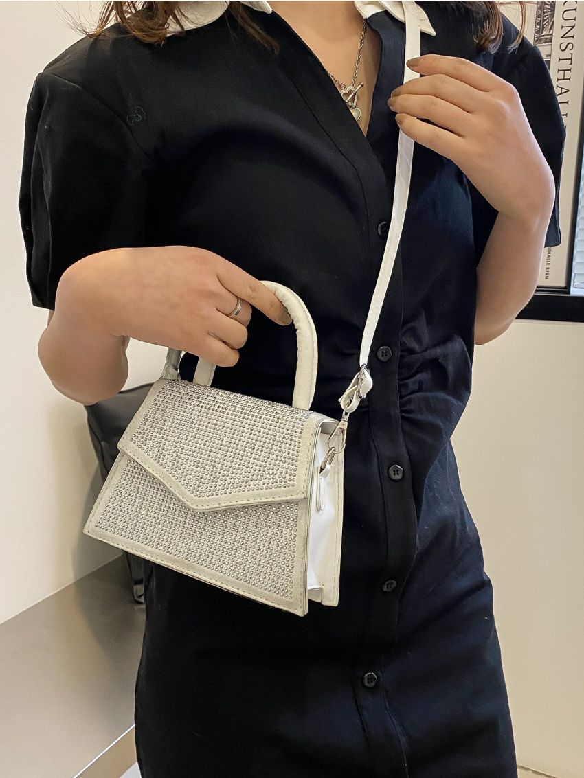 Mini Allover Rhinestone Decor Square Bag