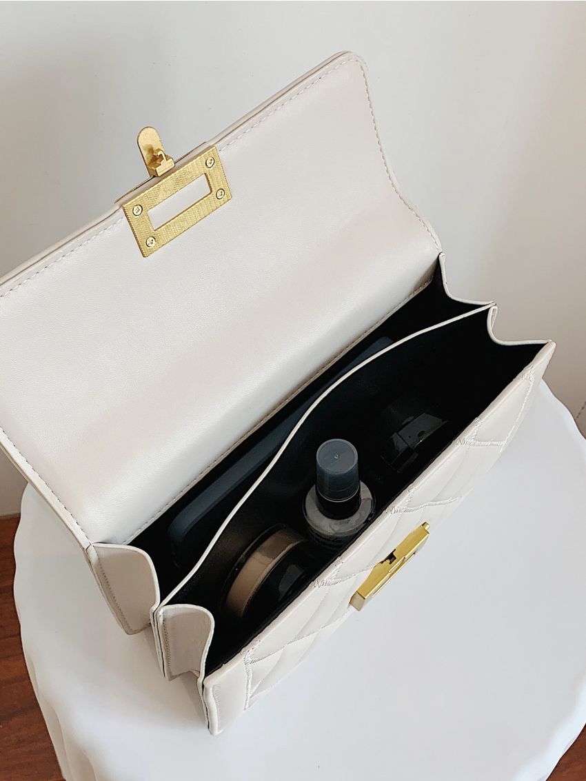 Quilted Metal Decor Flap Chain Square Bag