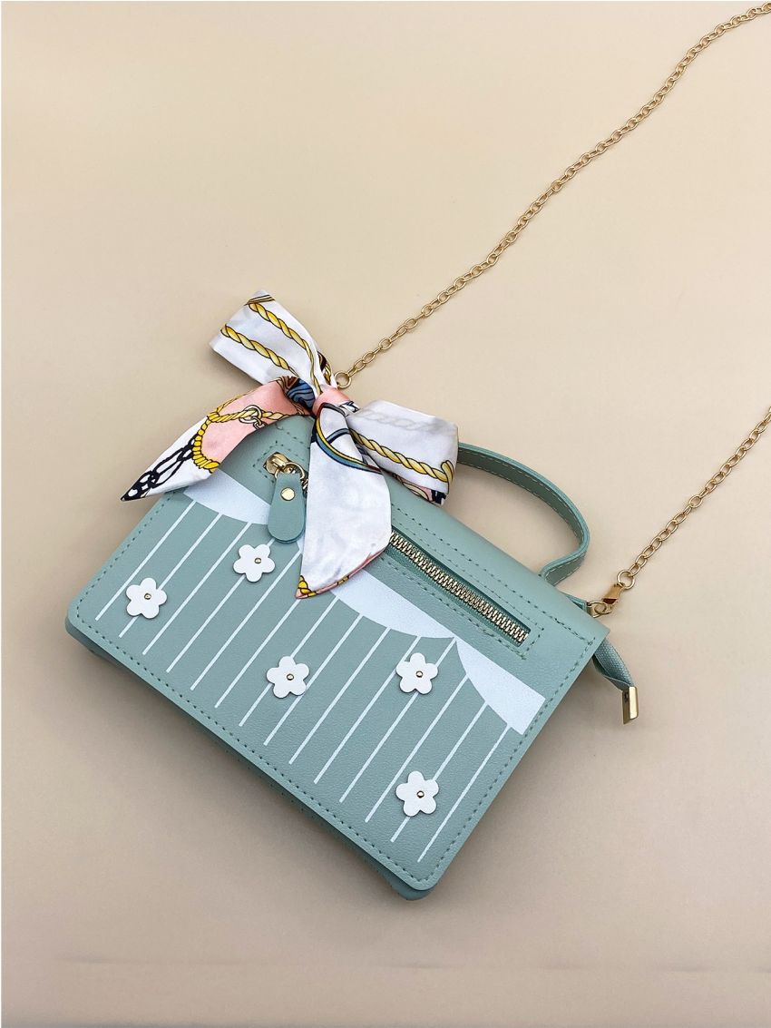 Twilly Scarf Decor Letter Graphic Square Bag