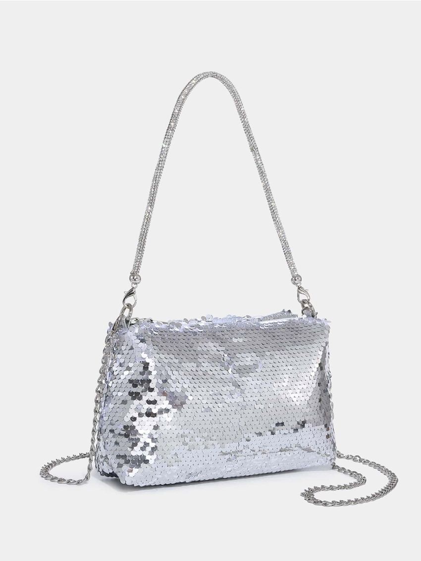 Sequins Detail Chain Square Bag