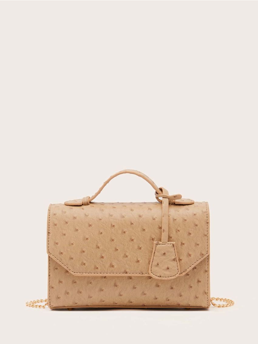 Ostrich Pattern Flap Satchel Bag