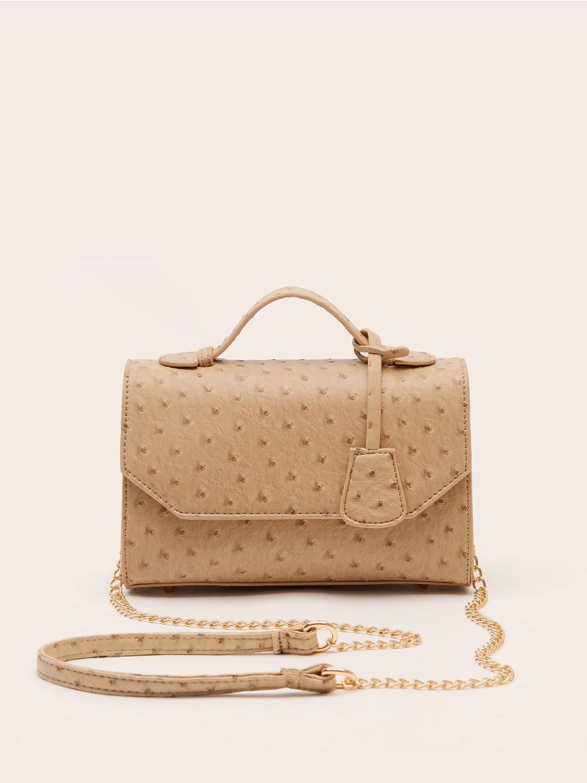 Ostrich Pattern Flap Satchel Bag