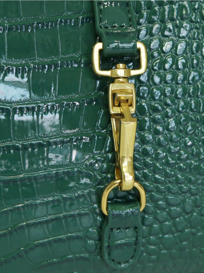 Horsebit Decor Crocodile Embossed Baguette Bag