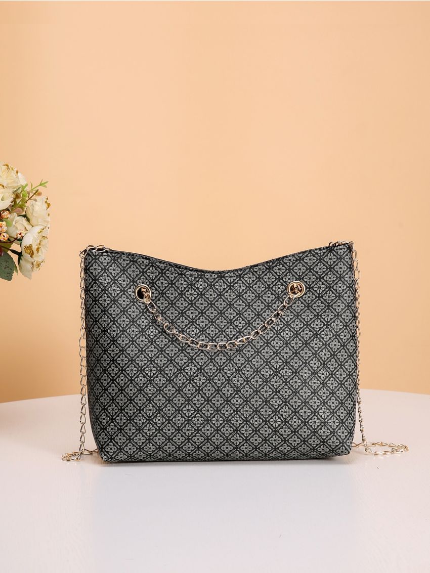 Geometric Pattern Chain Bucket Bag