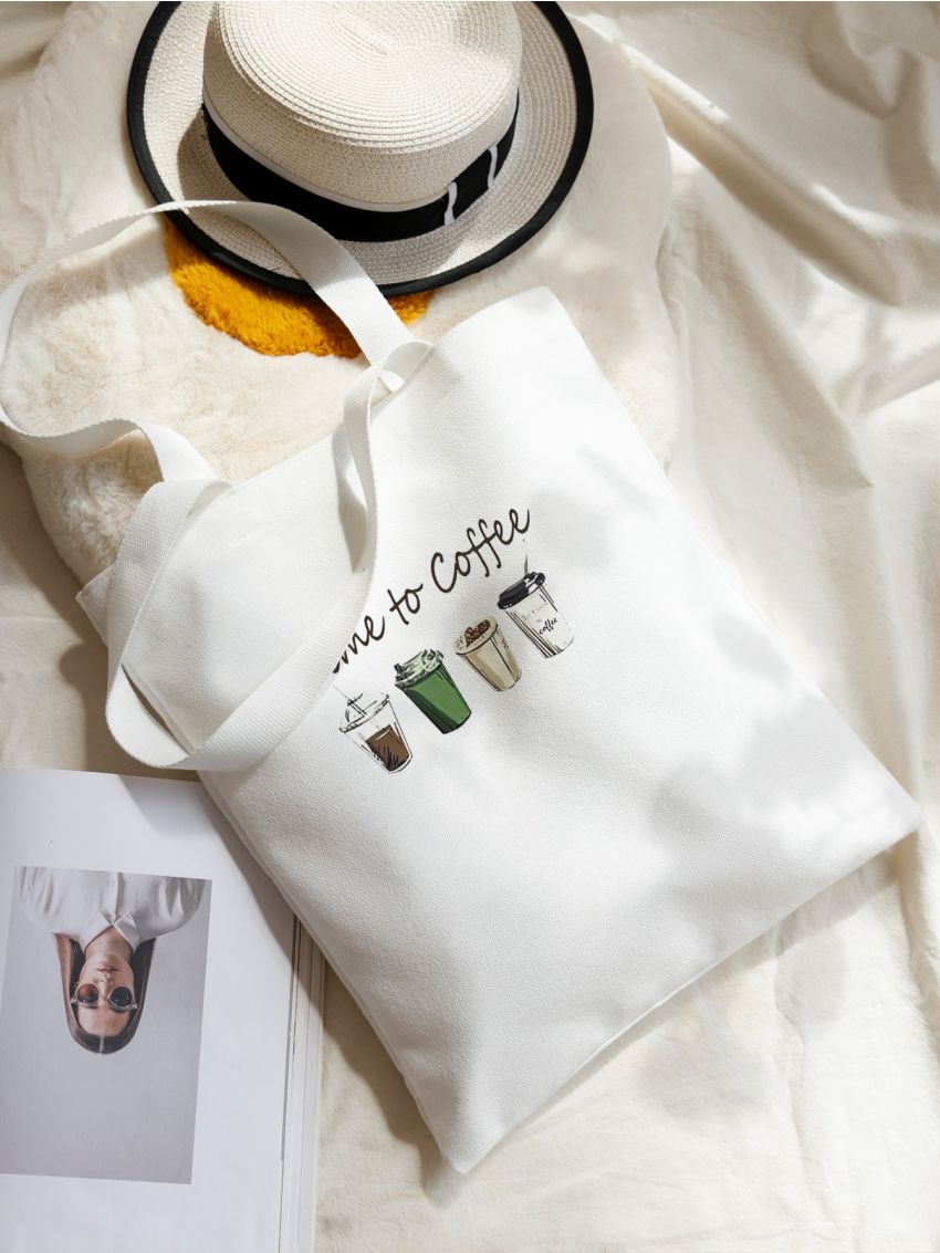 Coffee & Letter Graphic Shopper Bag