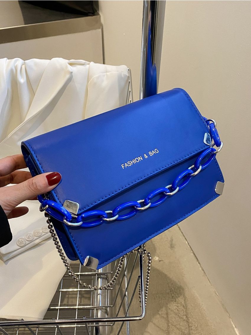 Letter Graphic Metal Decor Chain Square Bag