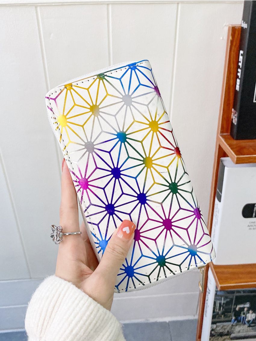 Colorblock Geometric Pattern Long Wallet