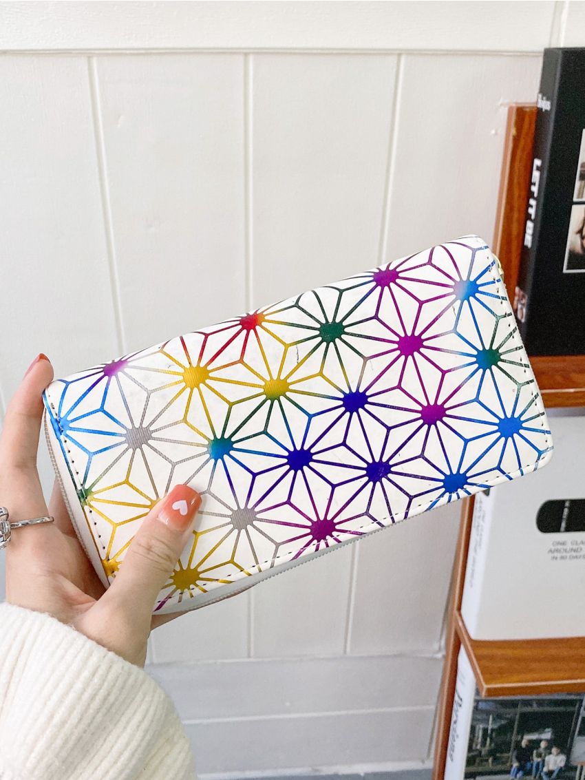 Colorblock Geometric Pattern Long Wallet