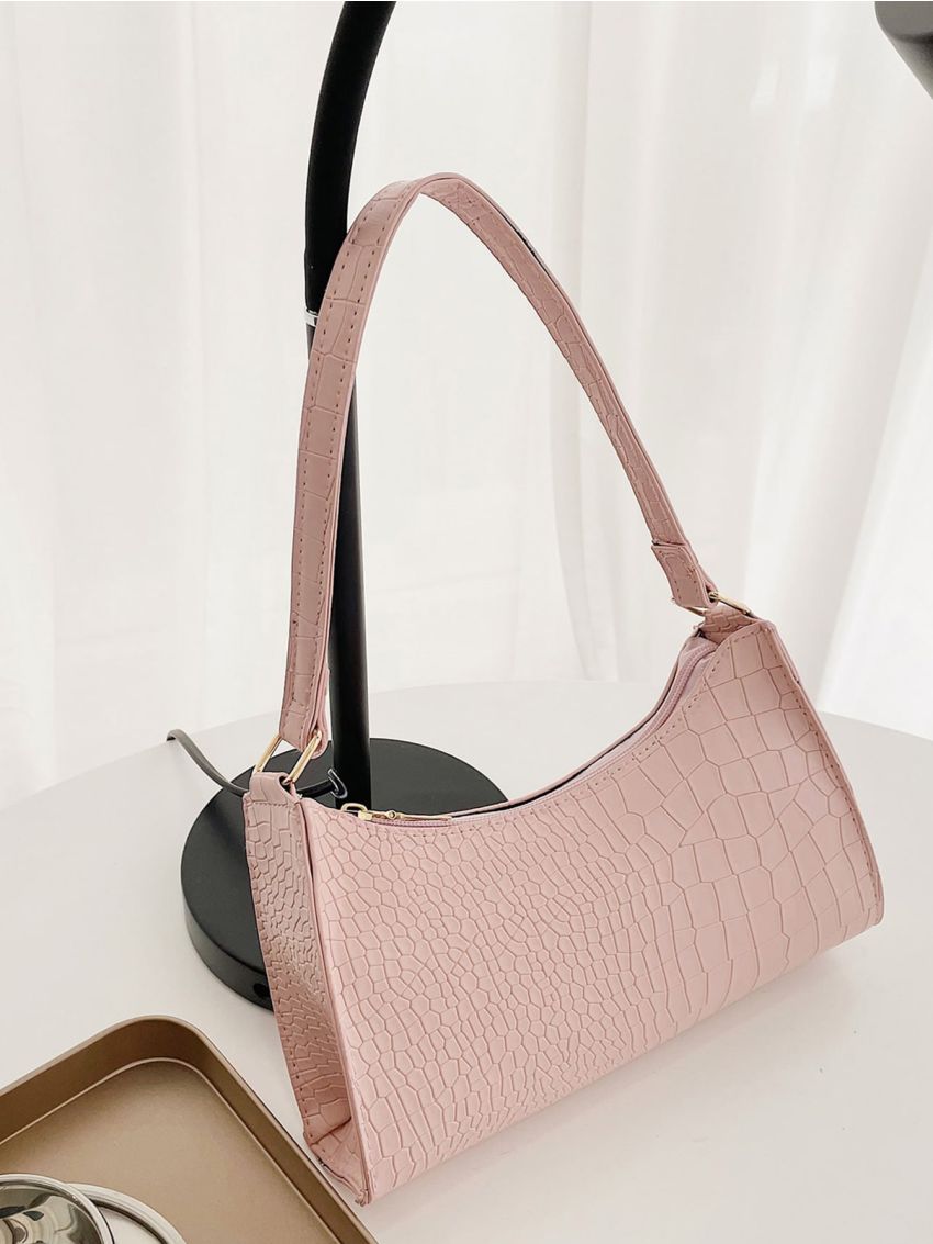 Crocodile Embossed Baguette Bag