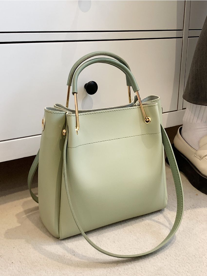 Croc Embossed Metal Detail Square Bag