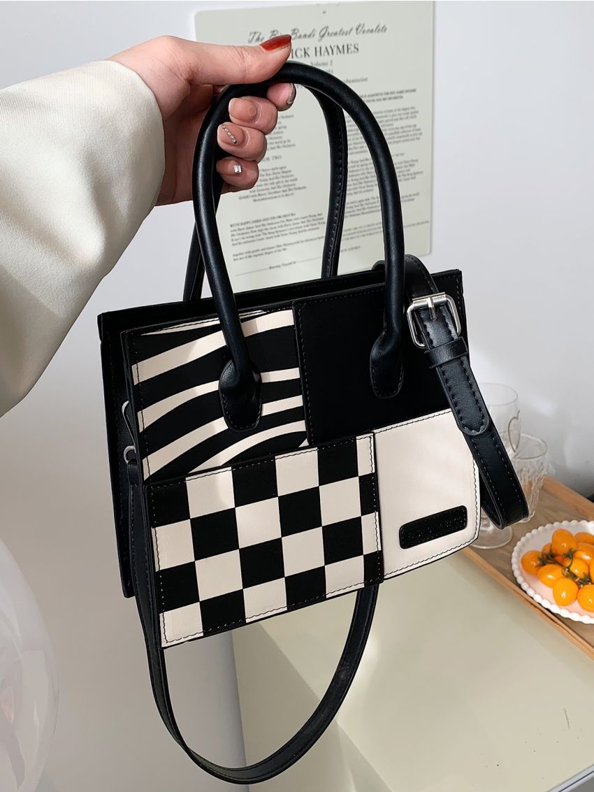 Two Tone Double Handle Square Bag