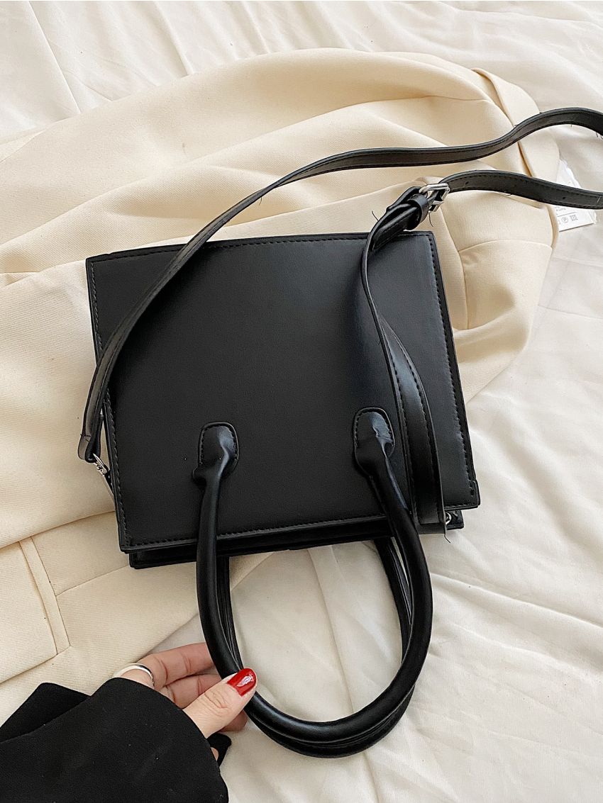 Two Tone Double Handle Square Bag