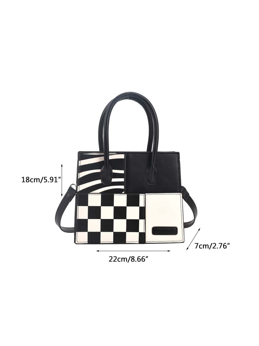 Two Tone Double Handle Square Bag