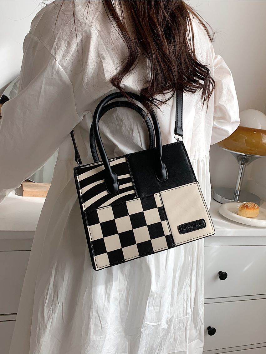 Two Tone Double Handle Square Bag