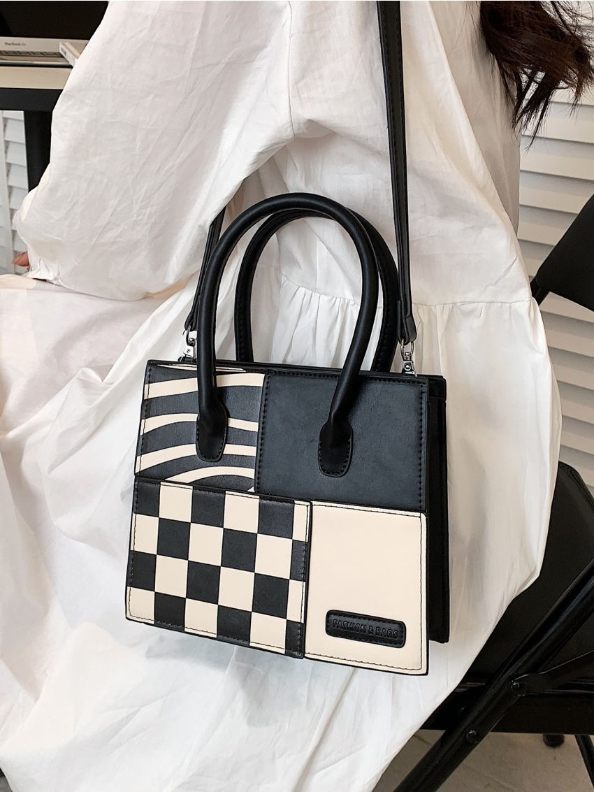 Two Tone Double Handle Square Bag