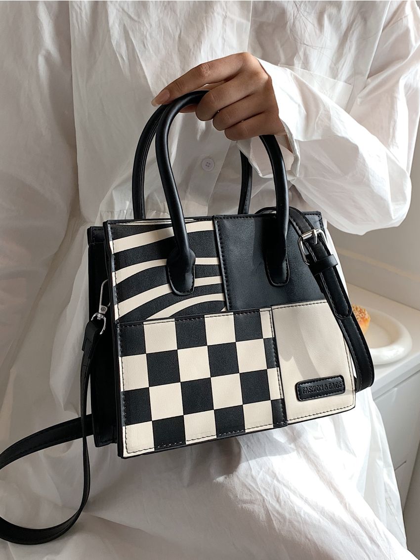 Two Tone Double Handle Square Bag