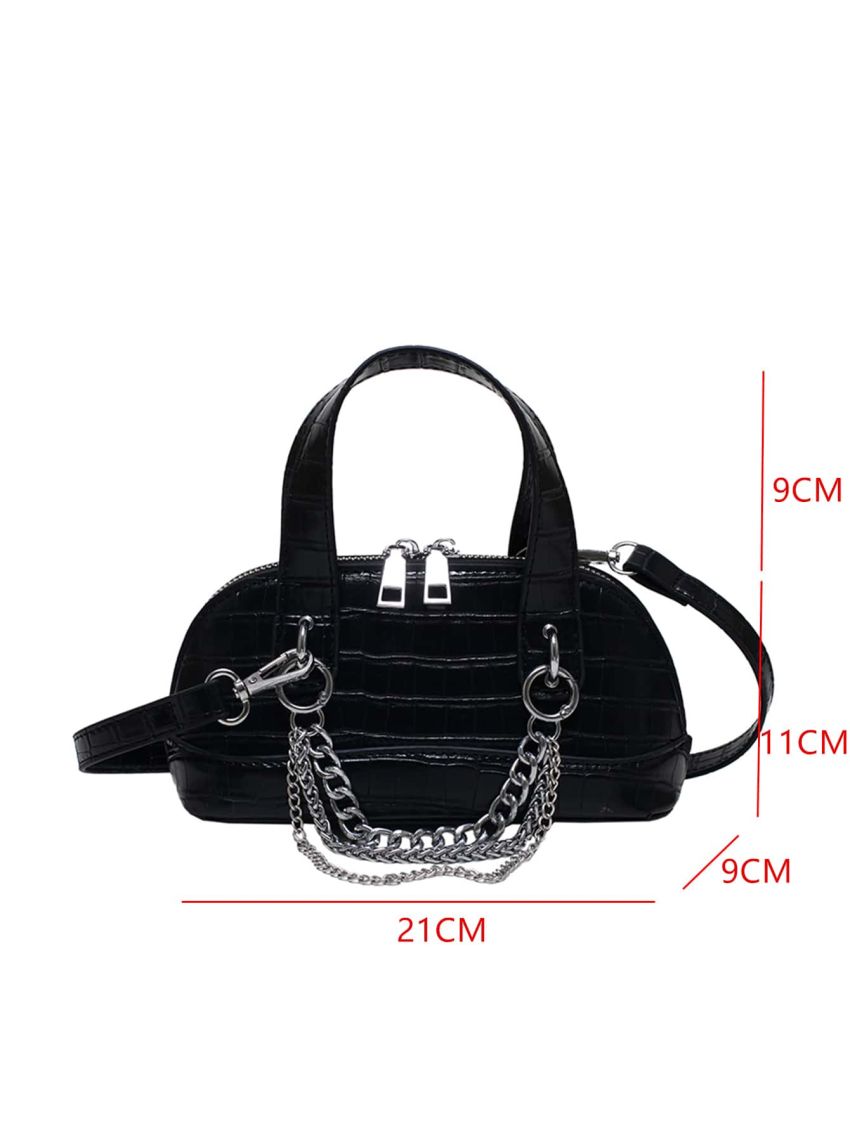 Crocodile Embossed Chain Decor Dome Bag