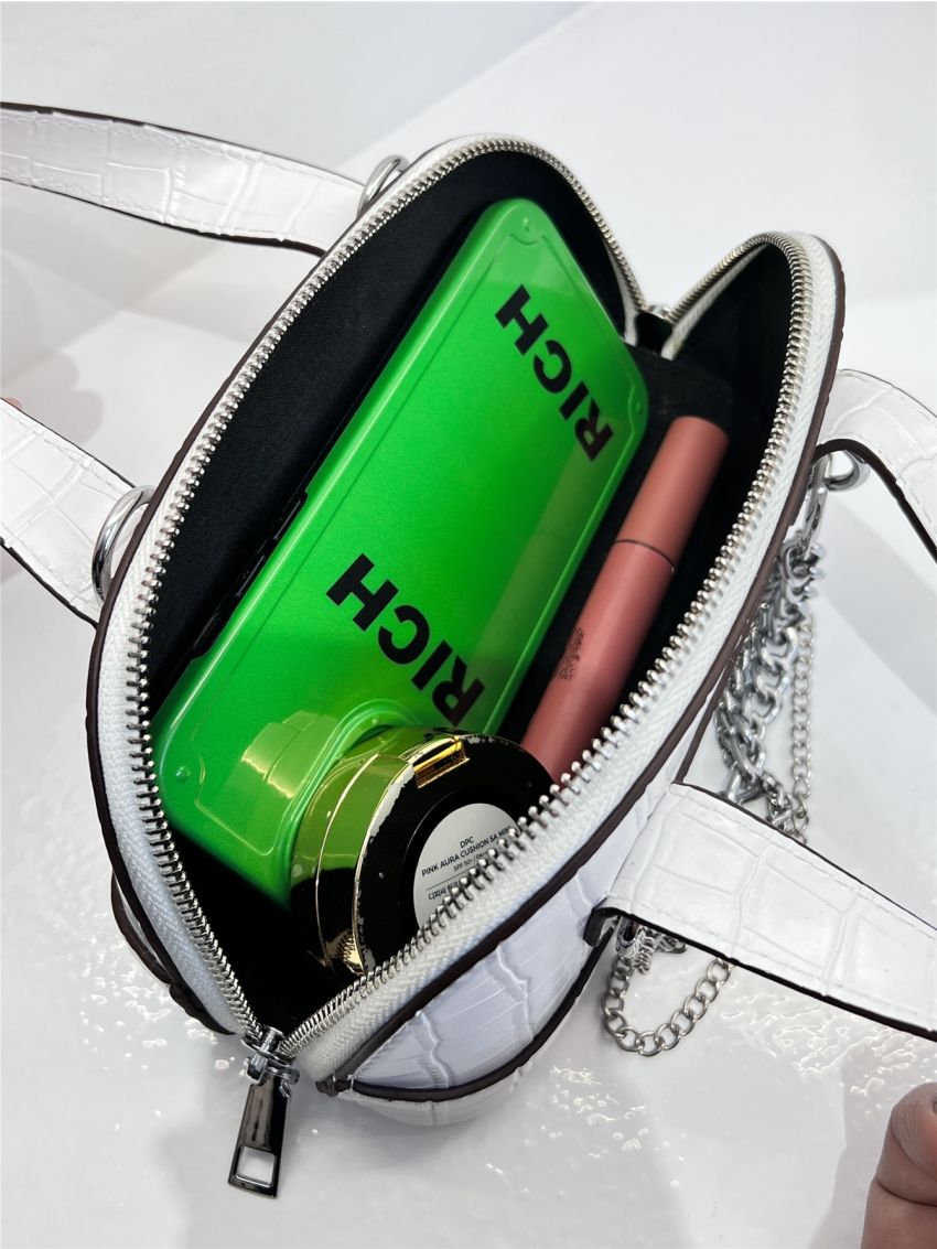 Crocodile Embossed Chain Decor Dome Bag