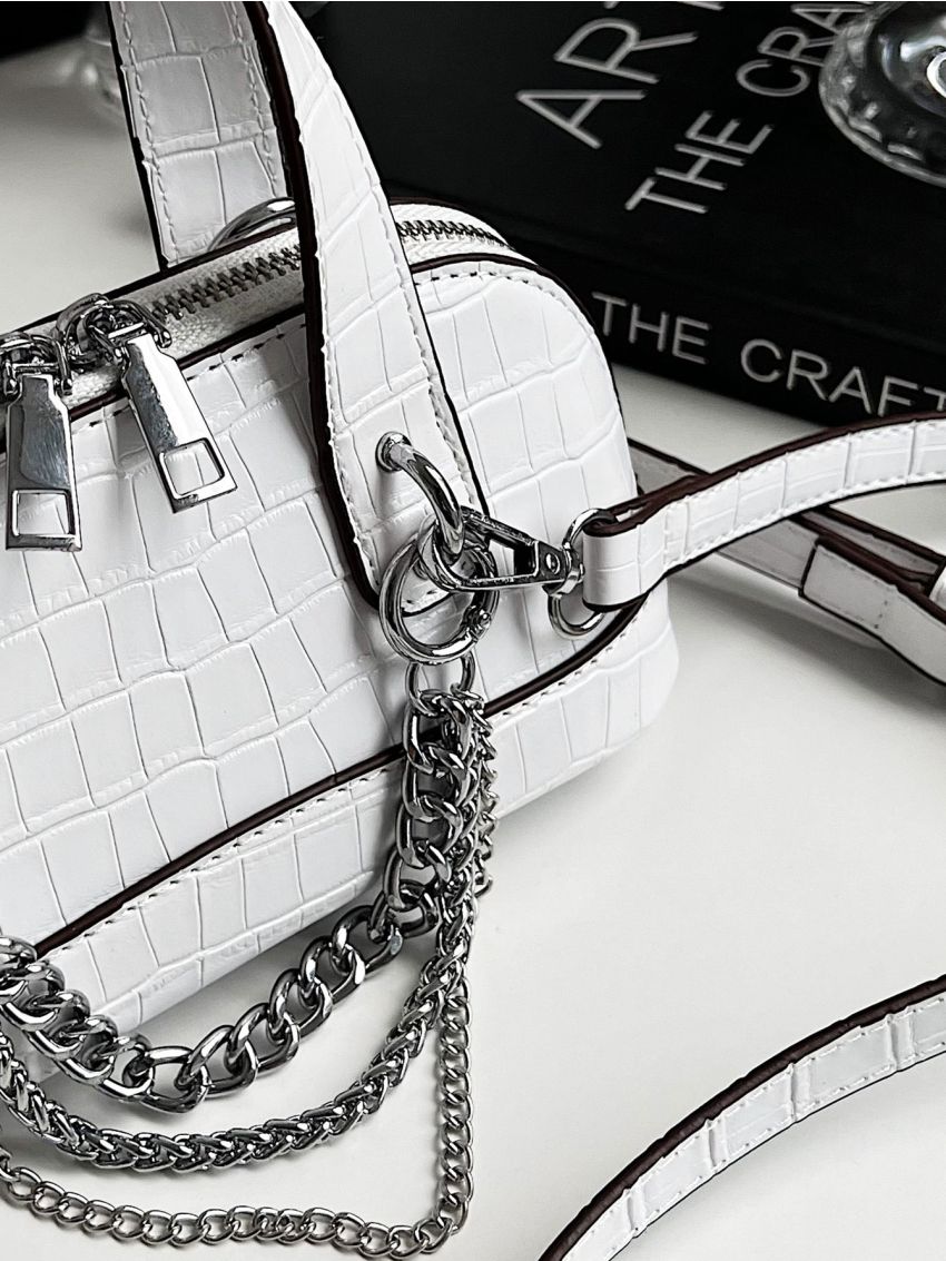 Crocodile Embossed Chain Decor Dome Bag
