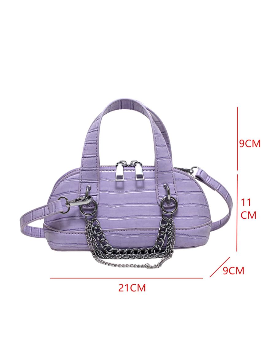 Crocodile Embossed Chain Decor Dome Bag