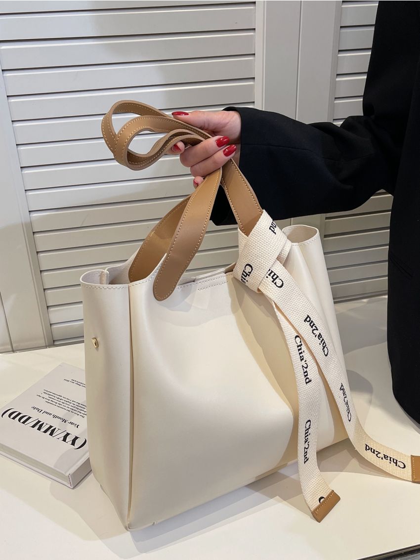 Letter Graphic Knot Decor Tote Bag