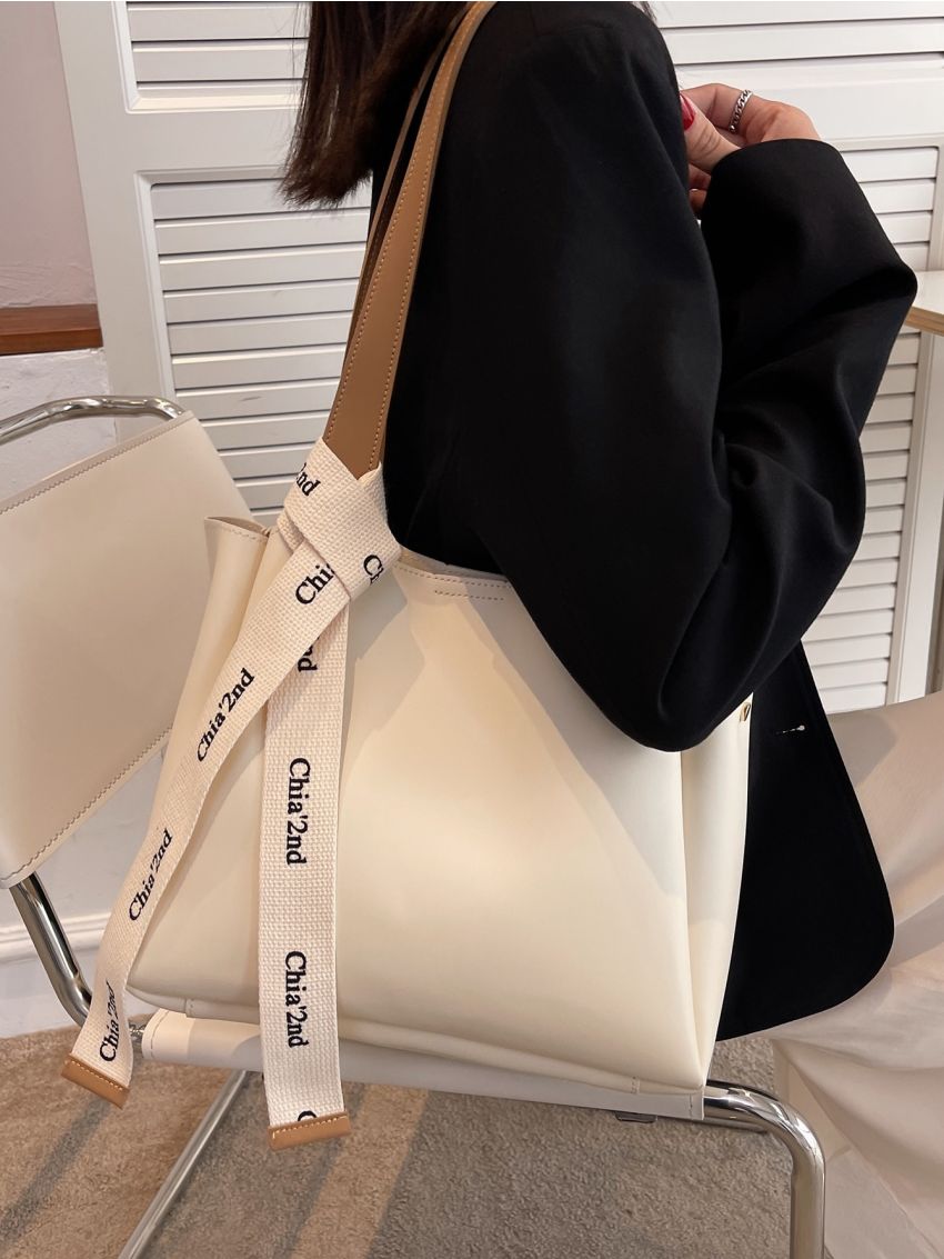 Letter Graphic Knot Decor Tote Bag