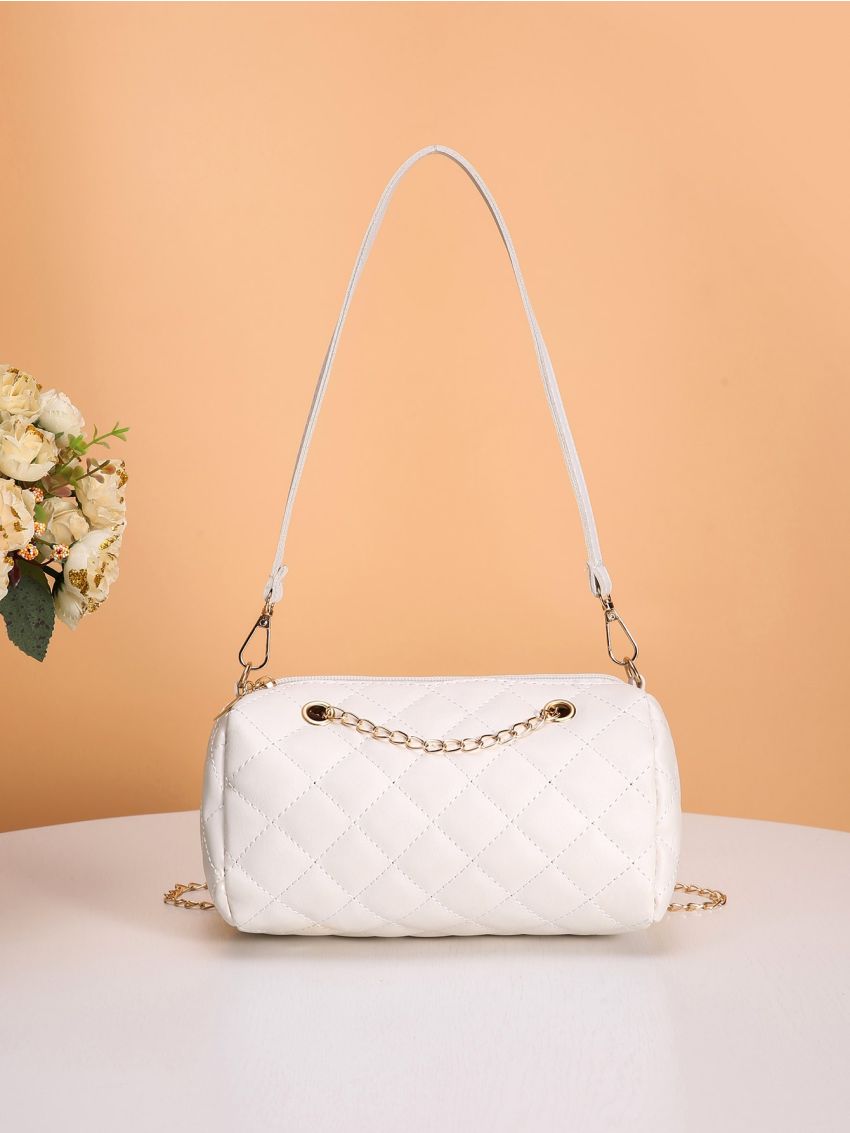 Quilted Pattern Chain Bucket Bag
