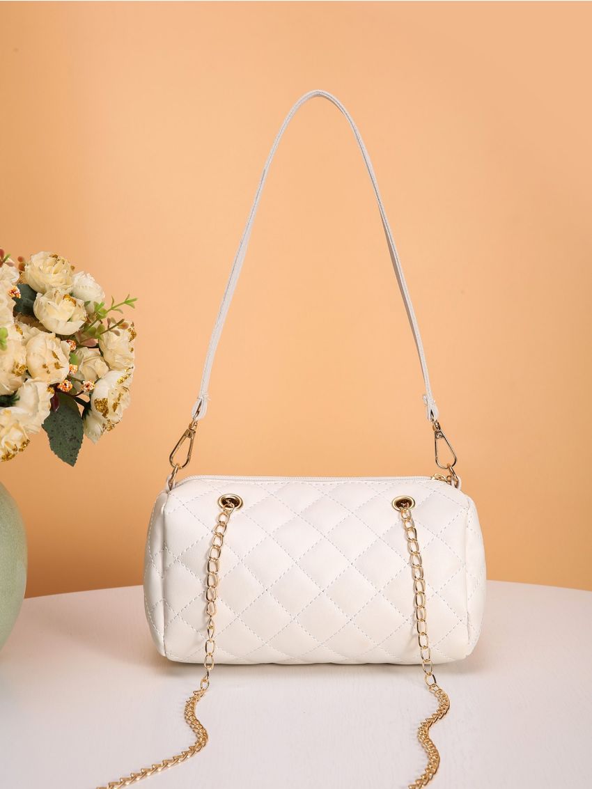 Quilted Pattern Chain Bucket Bag