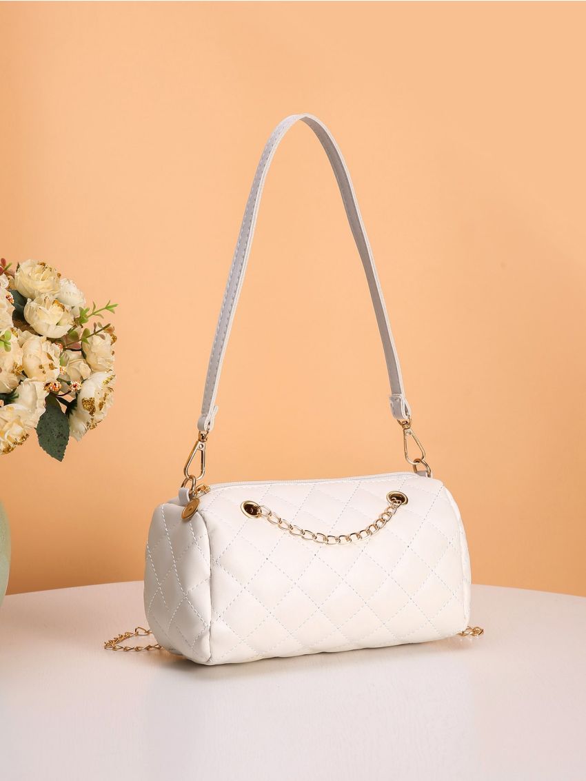 Quilted Pattern Chain Bucket Bag