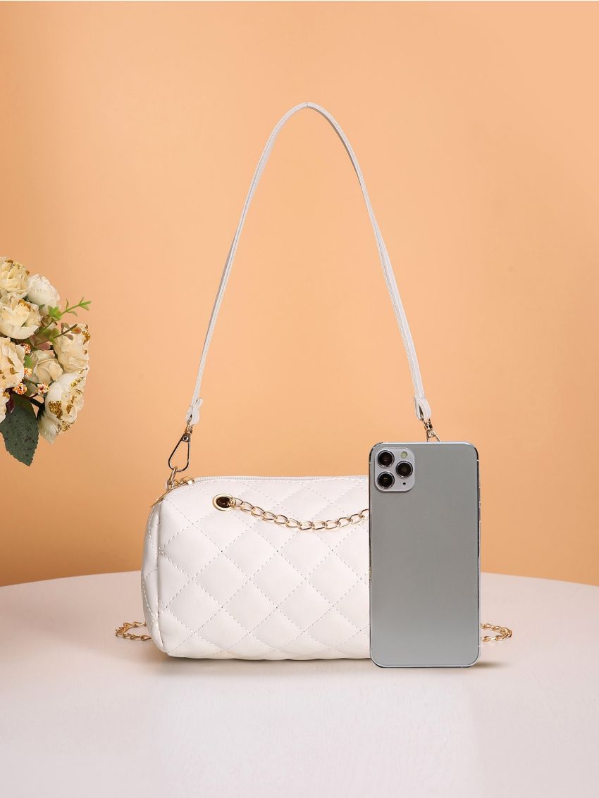 Quilted Pattern Chain Bucket Bag
