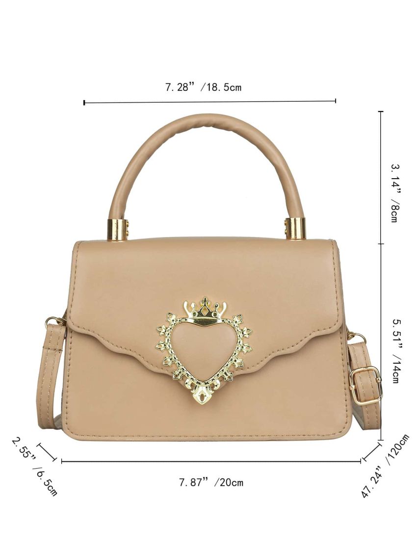 Mini Metal Crown & Heart Decor Scallop Trim Square Bag