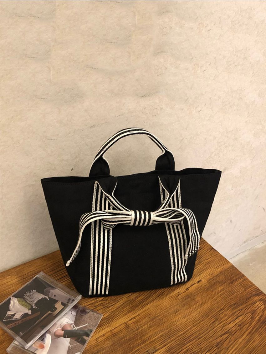 Bow Decor Striped Pattern Top Handle Bag