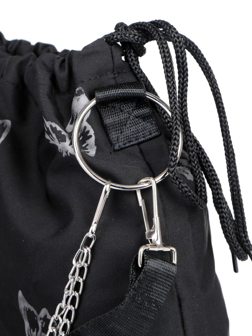 Butterfly Print Drawstring Design Chain Bucket Bag