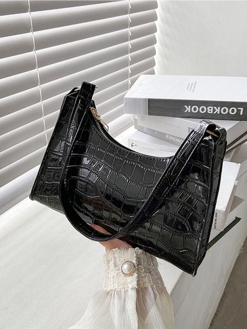 Zebra Striped Print Baguette Bag