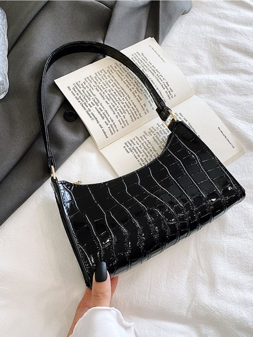 Zebra Striped Print Baguette Bag