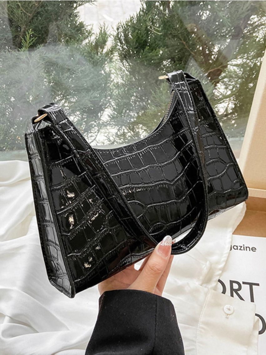 Zebra Striped Print Baguette Bag