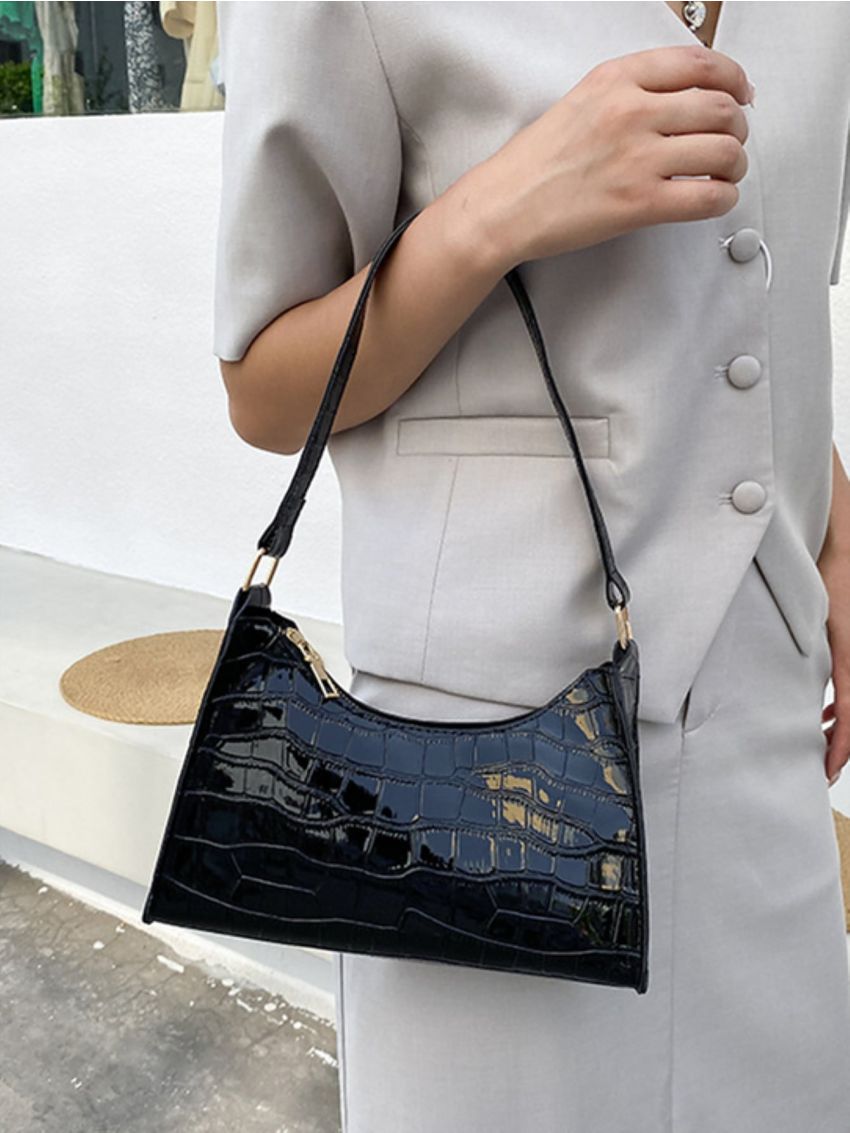 Zebra Striped Print Baguette Bag