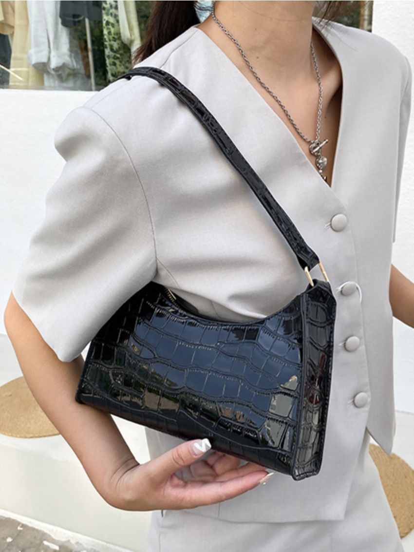 Zebra Striped Print Baguette Bag