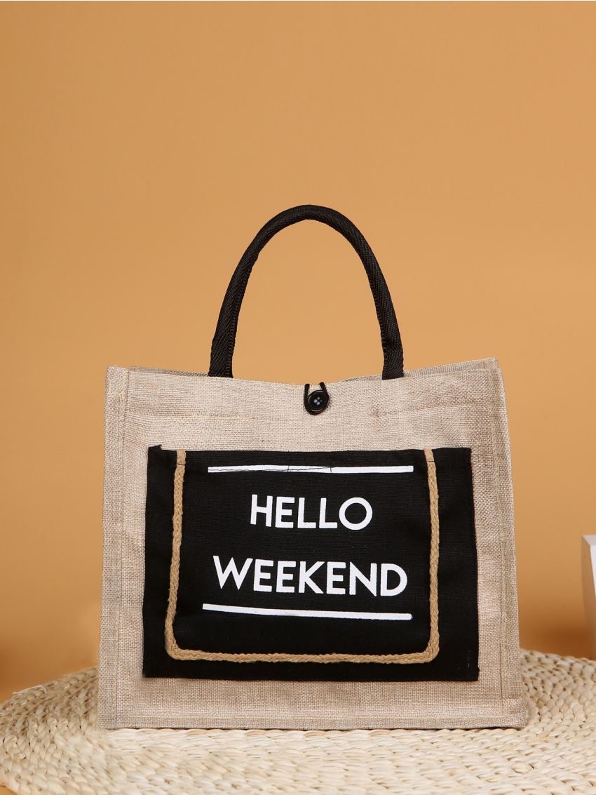 Slogan Graphic Top Handle Bag