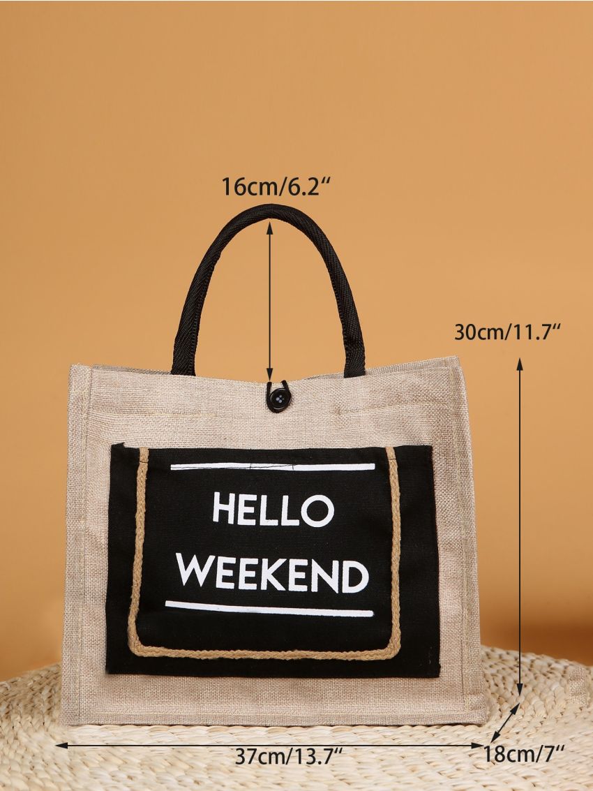 Slogan Graphic Top Handle Bag