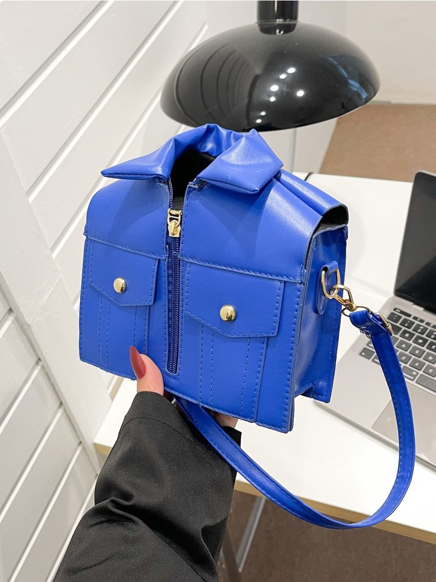 Mini Studded Decor Ruched Zip Front Novelty Bag