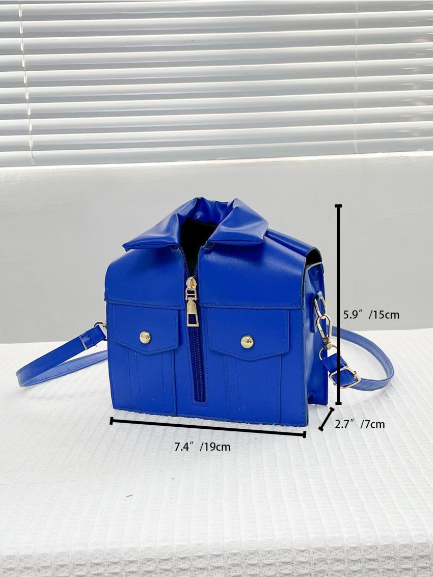 Mini Studded Decor Ruched Zip Front Novelty Bag