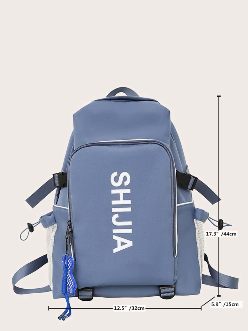 Letter Graphic Buckle Decor Mesh Panel Functional Backpack Without Bag Charm