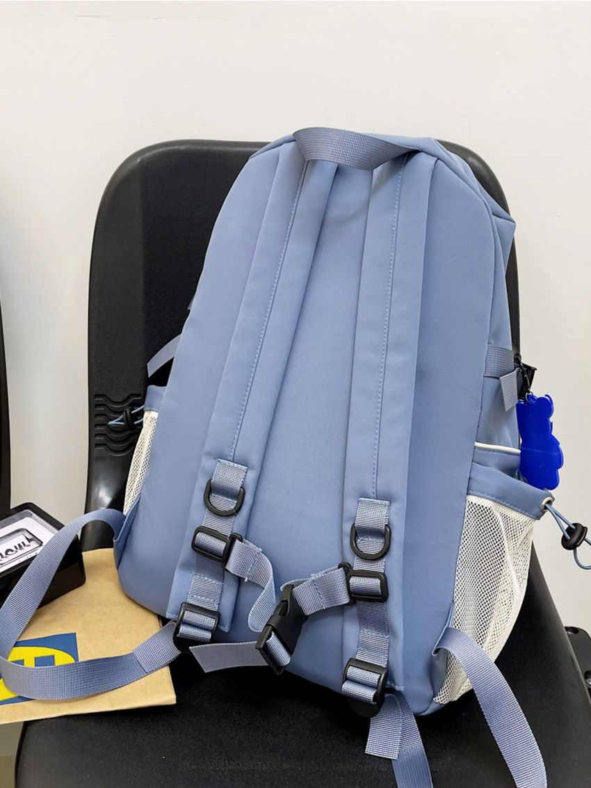 Letter Graphic Buckle Decor Mesh Panel Functional Backpack Without Bag Charm